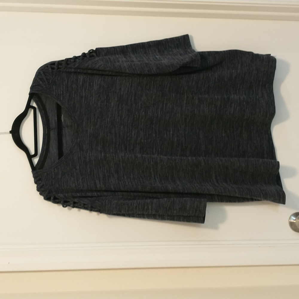 Catherines heathered blue Cris cross shoulder detail top 22/24W